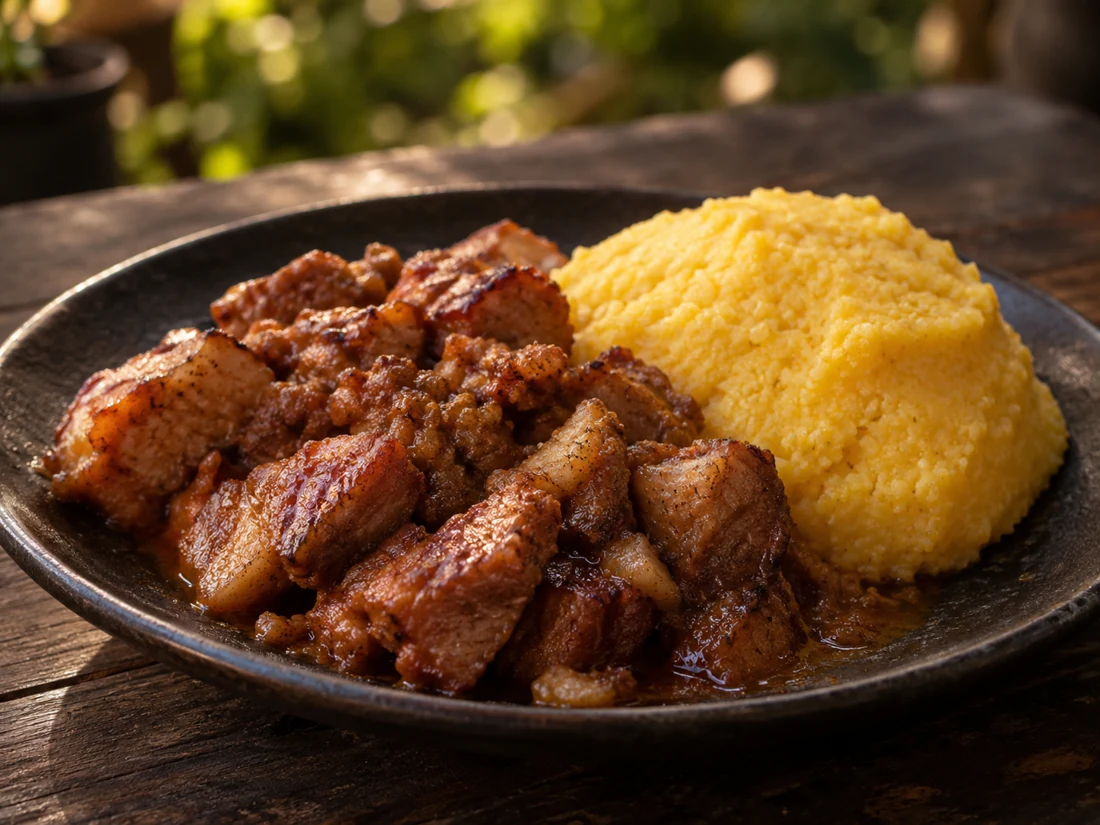 Romanian pork stew with polenta